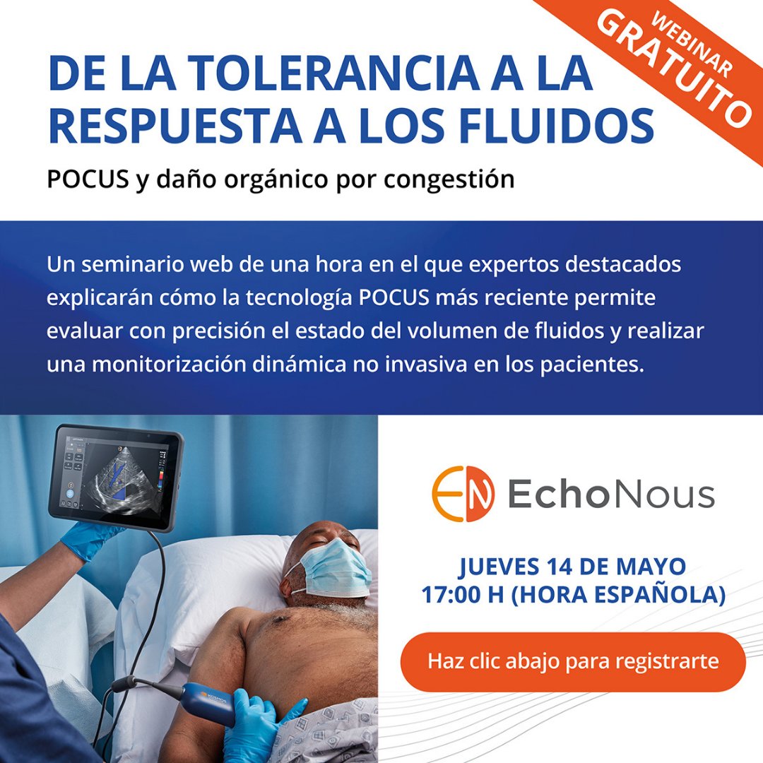EchoNous_Inc's tweet photo. Seminario web GRATUITO de una hora, organizado por EchoNous, pionero en ecografía en el punto de atención (POCUS), dirigido a nefrólogos, médicos de urgencias y otras especialidades médicas. Incluido Dr. José de la Flor Merino (@josedelaflora), Dr. Salvador López Gil (@salvadorlgil), Dr. Eduardo Rios Argaiz (@ArgaizR), y Dr. Abel Torrelles Fortuny.

Expertos destacados explicarán cómo la tecnología POCUS más reciente permite evaluar con precisión el estado del volumen de fluidos y realizar una monitorización dinámica no invasiva en los pacientes.
—
FREE one-hour webinar (in Spanish), organized by EchoNous, aimed at nephrologists, emergency physicians, and other
medical specialties. Including Dr. José de la Flor Merino (@josedelaflora), Dr. Salvador López Gil (@salvadorlgil), Dr. Eduardo Rios Argaiz (@ArgaizR), and Dr. Abel Torrelles Fortuny.

Leading experts will explain how the latest POCUS technology enables the precise assessment of fluid volume status and the performance of non-invasive dynamic monitoring in patients.