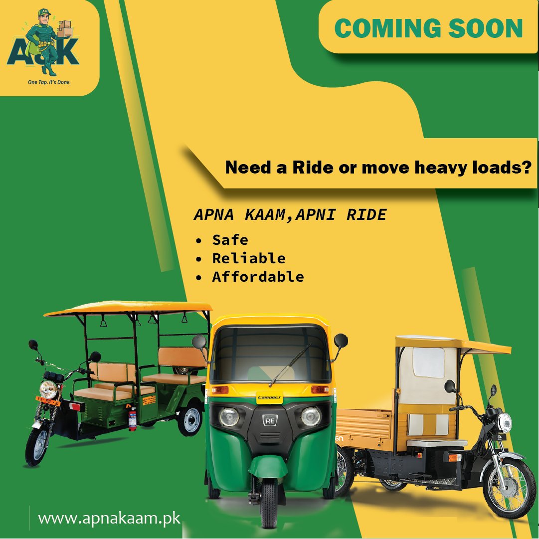 apnakaampk's tweet image. Whether you need a quick ride or help moving heavy loads, Apna Kaam is coming your way! Fast, safe, and affordable transport at your fingertips.
⏳ Stay tuned—we are launching soon!
#ApnaKaam
#ComingSoon
#RideService
#DeliveryService
#AllInOneApp
#PakistanStartups