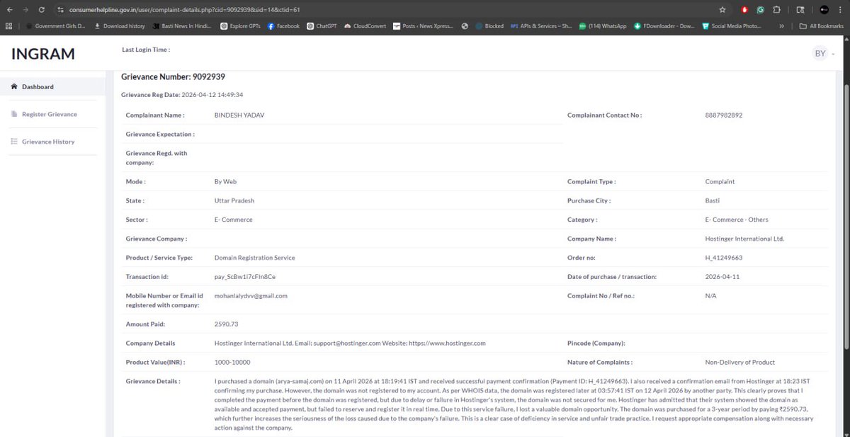 Bindeshyadav3's tweet image. @Hostinger is now blaming “setup delay” and “user info” after their system failed to register my domain even after payment &amp;amp; confirmation.
WHOIS shows domain was taken hours later.
Clear case of service failure. No proper resolution yet.
#Hostinger #ConsumerRights @jagograhakjago