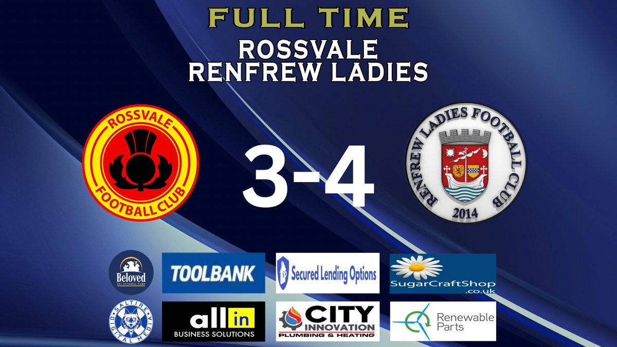 RenfrewLadiesFC's tweet photo. Full-time: Rossvale 3-4 Renfrew.

A last minute Morgan Graham winners see’s all 3 points comeback to Renfrew!!

Goalscorers Lousie Cameron, Kiera Heppenstall, OG &amp; Morgan Graham!! 

POTM Nicole Haggerty 

C’MON THE FREW 💙🔵⚪️

#Renfew https://t.co/9B4ygYnN2C