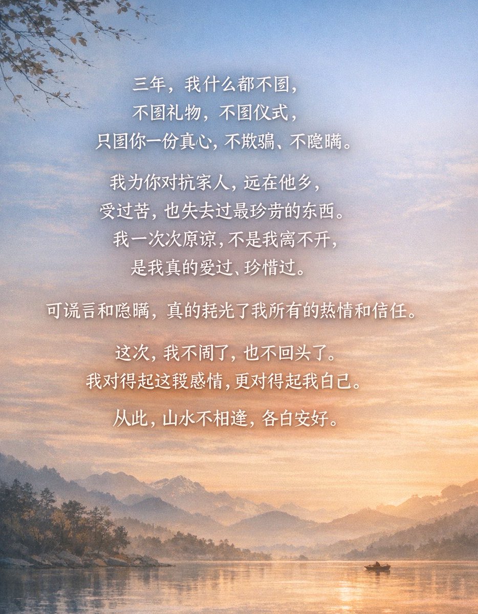Min1571052's tweet photo. 我曾经为了你，对抗全世界，
后来才发现，最该远离的人是你。
欺骗比不爱更伤人，
失望够了，就不再期待了。
再见，再也不见。 https://t.co/Y6EeWJLyAy