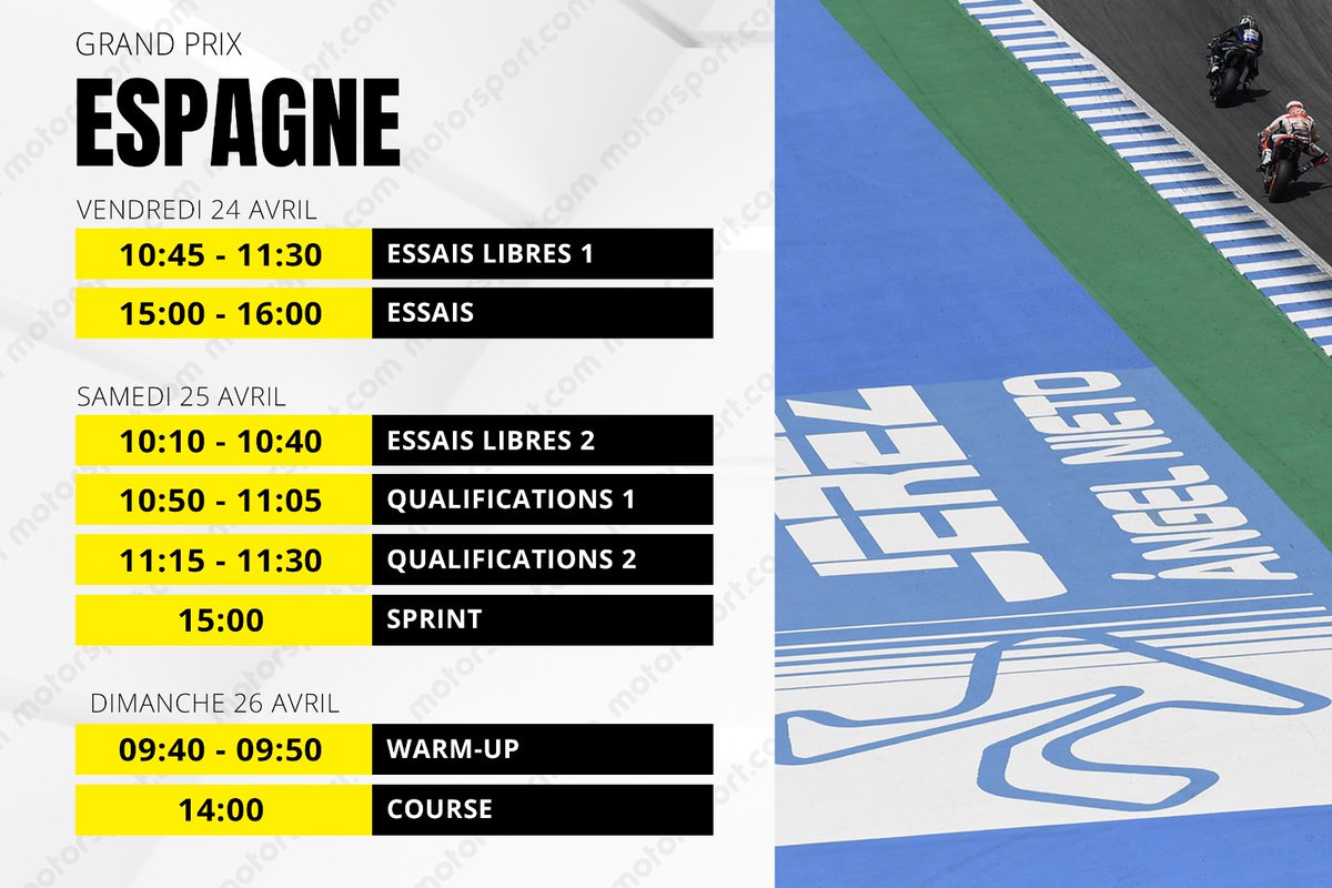 Motorsport_FR's tweet image. 🇪🇸 Le #MotoGP est de retour ce week-end avec le Grand Prix d'Espagne !

Programme et horaires de la quatrième manche du championnat 👉 fr.motorsport.com/motogp/news/pr…