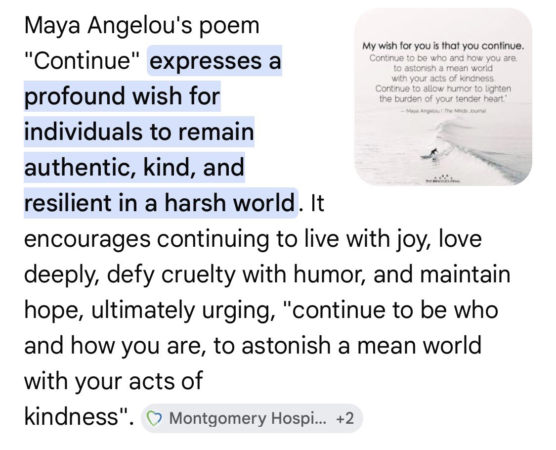 TheresaHackney1's tweet photo. @KatStephenson7 @ViQueenie Maya Angelou’s words from “Continue”, see below: https://t.co/f5wiE0DLI3