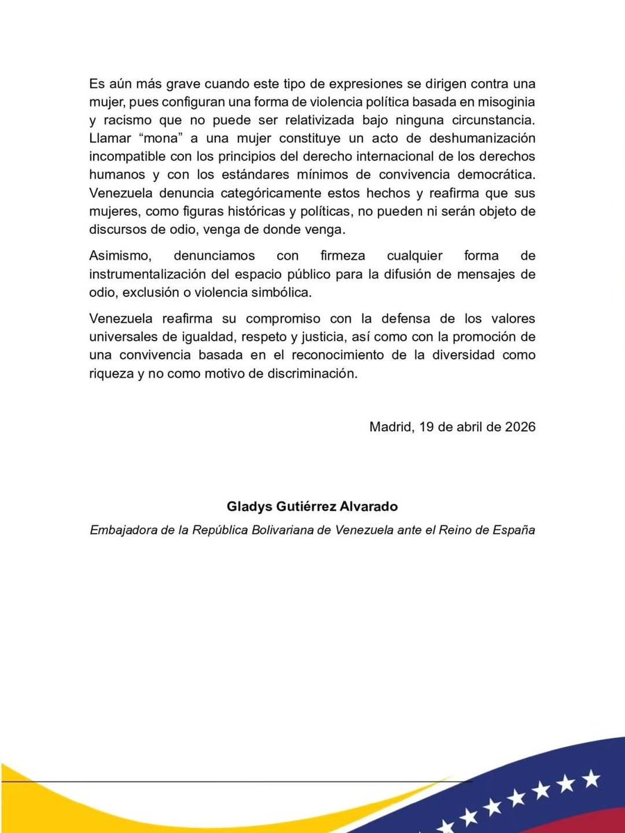 conscanarias_ve's tweet photo. #Comunicado 📄 | A la opinión pública española y a la comunidad venezolana en el Reino de España

La Embajada de la República Bolivariana de Venezuela ante el Reino de España se dirige a ustedes ...

Más:
https://t.co/b3uZq6P1TW https://t.co/6t3aq9kD9s