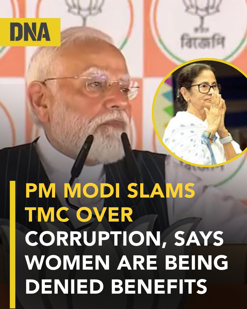 dna's tweet image. Ahead of the 2026 West Bengal Legislative Assembly election, Narendra Modi accused All India Trinamool Congress of harming women and warned its “goons and syndicates” to surrender before the results.

Read here :dnaindia.com/india/report-p…

#DNAUpdates | #TMC | #PMModi |
