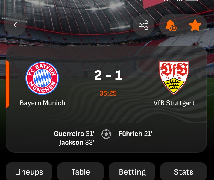 terdoo_gabriel's tweet image. GOAAAAAAAALLLLLLLLLLLLL ⚽😲

Nicolas Jackson just score giving Bayern a lead against VfB Stuttgart 

VfB Stuttgart 1-2 Bayern Munich 

Follow up my page for more football updates @terdoo_gabriel 

#all