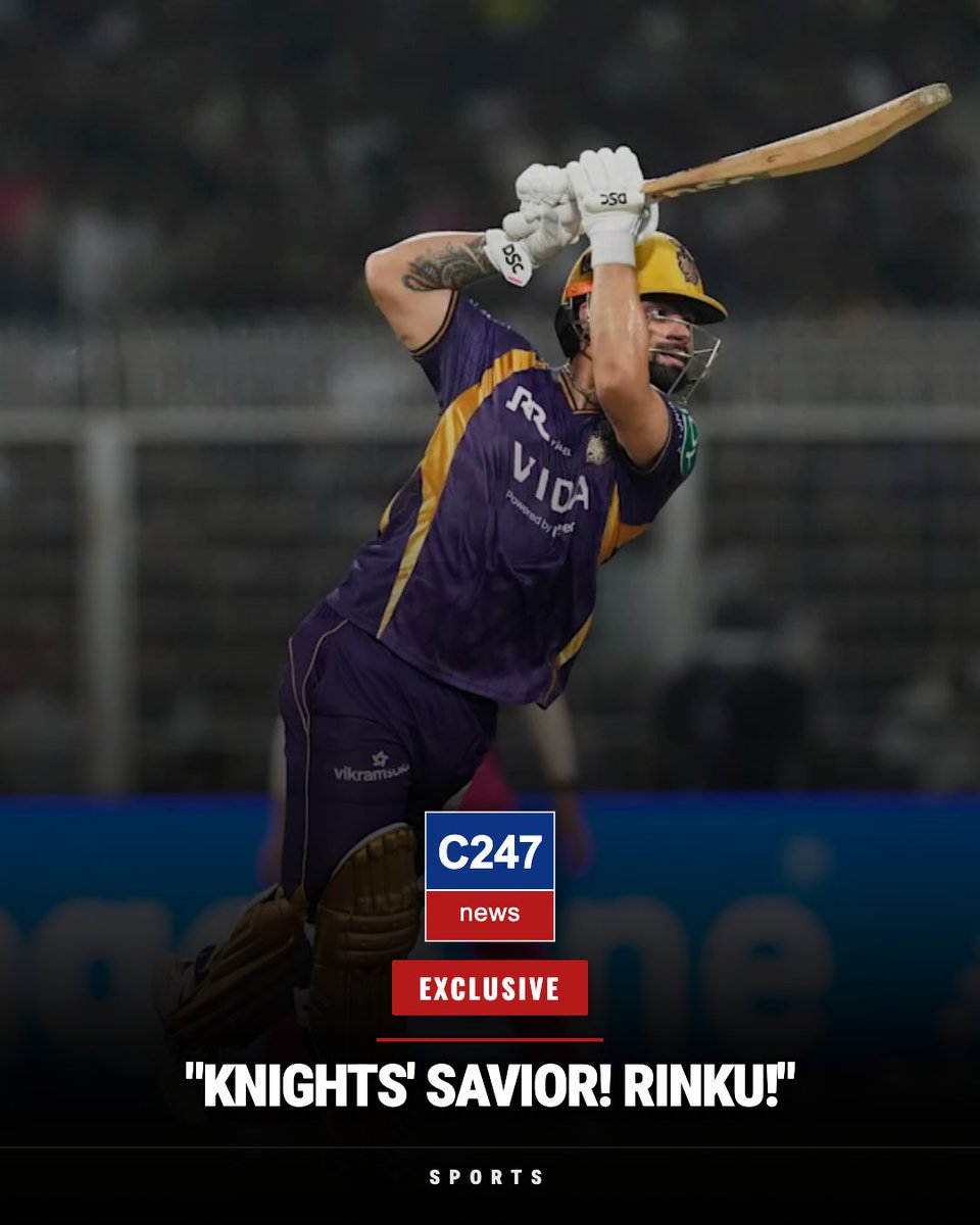 C247news's tweet image. 🚨 BREAKING: RINKU RESCUES KNIGHTS!

Singh's explosive 53* off 34 balls seals Kolkata's first IPL win, crushing Rajasthan's hopes in a stunning 4-wicket victory!

Your reactions? 👇

#IPL2024 #CricketFever #KKRvRR