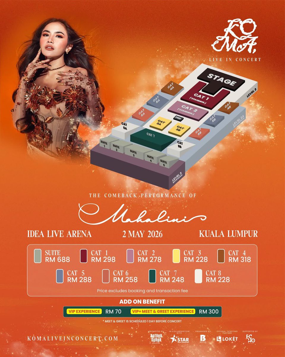 #WTS #LFB
🎤 KOMA LIVE IN CONCERT KUALA LUMPUR 2026 🇲🇾
Featuring: MAHALINI
🎟️ Available Tickets:
2× CAT 1
2× CAT 2
🌍 International fans welcome!
💌 DM if interested
#KOMA #KOMAinKL #MAHALINIinKL #KomaLiveinConcert #MAHALINI