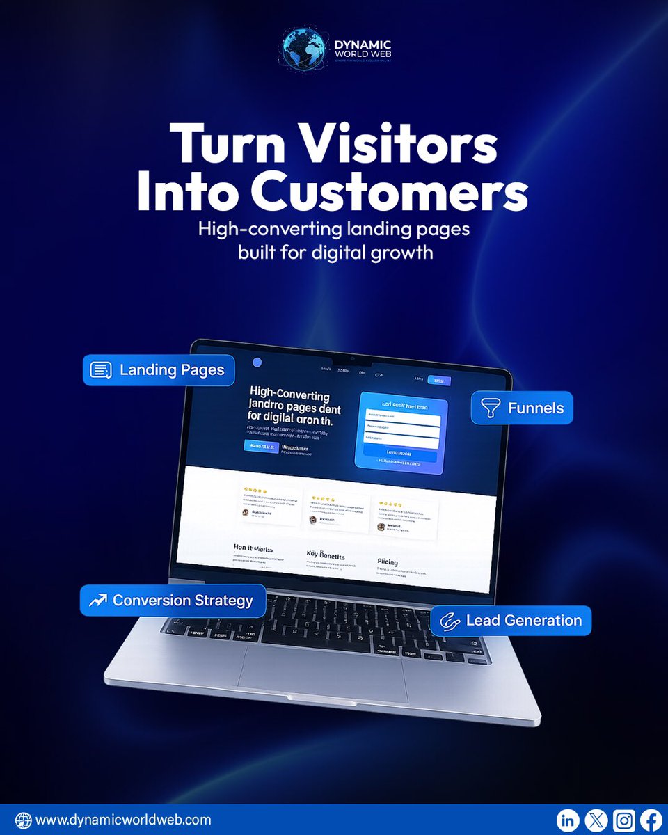 DynamicWorldWeb's tweet image. 💰 Traffic means nothing without conversions.

We build high-converting landing pages with smart funnels and lead generation strategies that turn clicks into paying customers.🚀📈

👉let’s build something great together!

#landingpage #salesfunnel #webdesigner #growyourbusiness