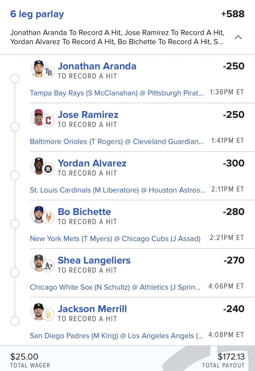 BigToney8's tweet image. ⚾️ MLB HITS PARLAY⚾️

Link below to tail ⬇️

betfinder.short.gy/Ij5YJu?utm_ref…

$25-----&amp;gt;$172🤞🏻

#MLBPicks #MLBTwitter #Gambling𝕏