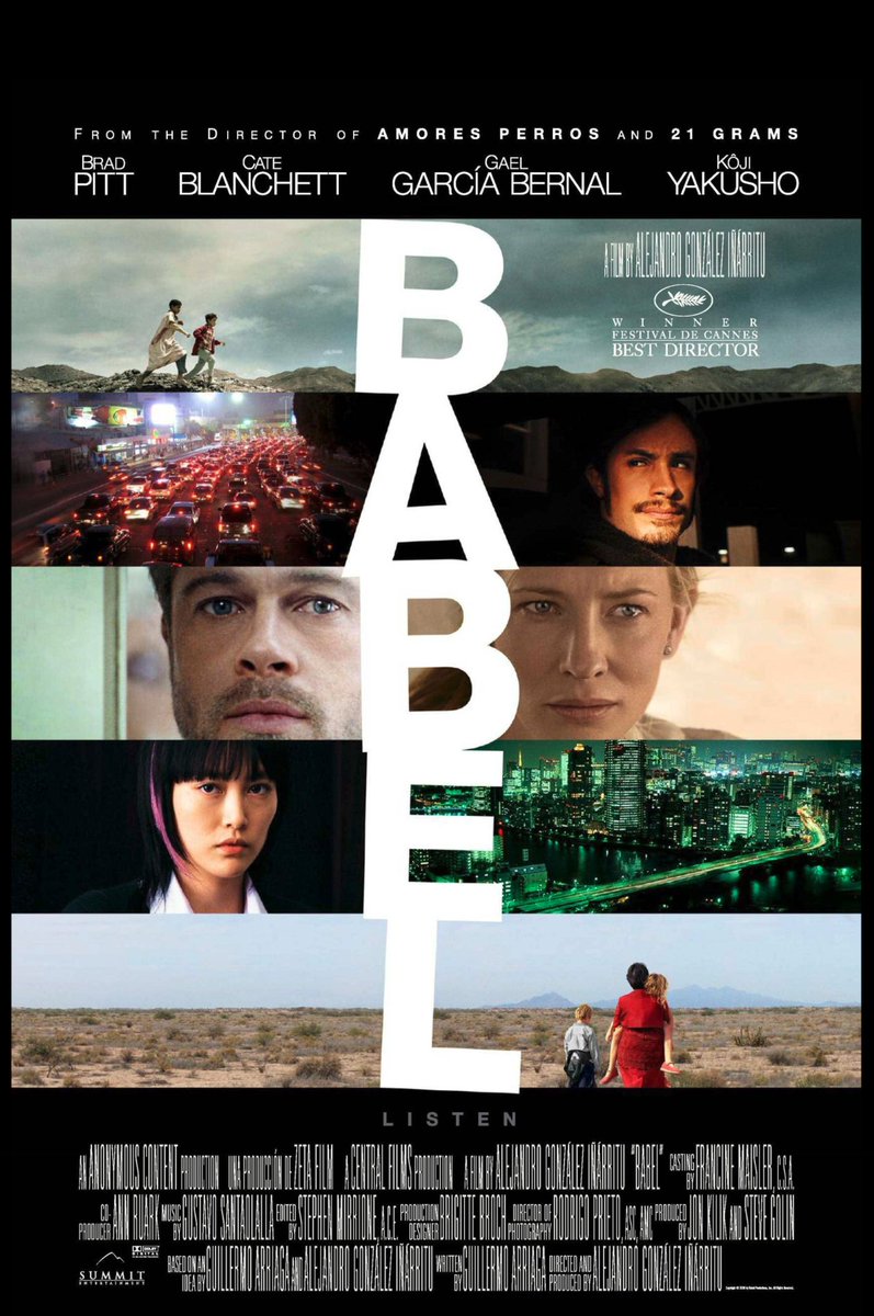 nigrefira's tweet photo. #FilmÖnerisi 
Babel / Babil (2006)
---
İnsanlığın kurduğu medeniyet, birbirimizi ANLAMAMAK üzerine kurulu olduğu için dünyaya asla huzur gelmeyeceğini bir kez daha hatırlatan bir film. 
Zihinlerimizde çizdiğimiz sınırlar, tel örgülerden, duvarlardan çok daha aşılmaz, çok daha yüksek. Ama aslında bir o kadar da kırılgan.
Bu yüzden, her şeye rağmen, umut hep var. 
İyi film arayanlara öneririm🖖
#Babel #Babil #AlejandroGonzálezIñárritu #BradPitt #CateBlanchett