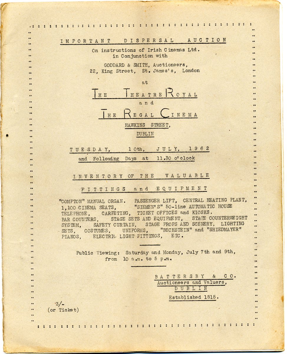 ConorDoyleDUB's tweet image. @The_CastleHotel #Dublin  have the lovely restored the "Mahogany Circular Box Office" from the Theatre Royal. Here  is the Auctioneers Brochure of the items from #Dublin's long lost Theatre Royal. Clearly states "Mahogany Circular Box Office". Looking forward to seeing it soon!
