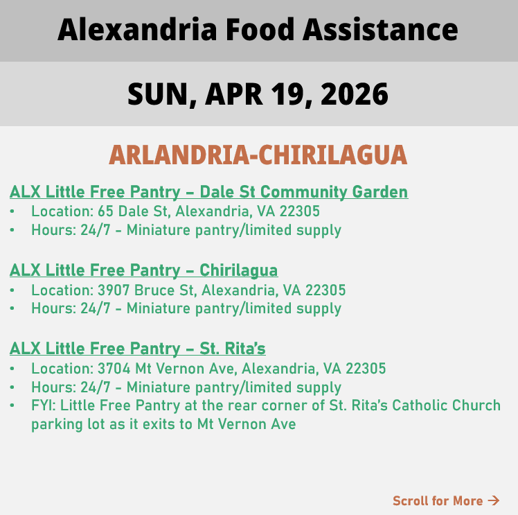 hungerfreealx's tweet image. (Post 1 of 2) On Sunday, April 19, 2026, here are open locations in Alexandria, VA for food assistance, organized by neighborhood. Everybody deserves to eat. #help #finding #food #alexandriava