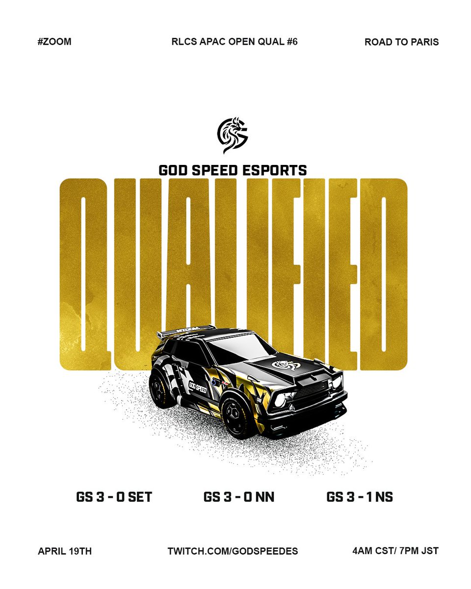 GodSpeedES's tweet image. 🚨 See you at Main Event!

3-0 on the day , GGs to everyone 🤝

⚫️⚪️🟡⚡️
#Zoom | #RLCS | #APAC | #Esports