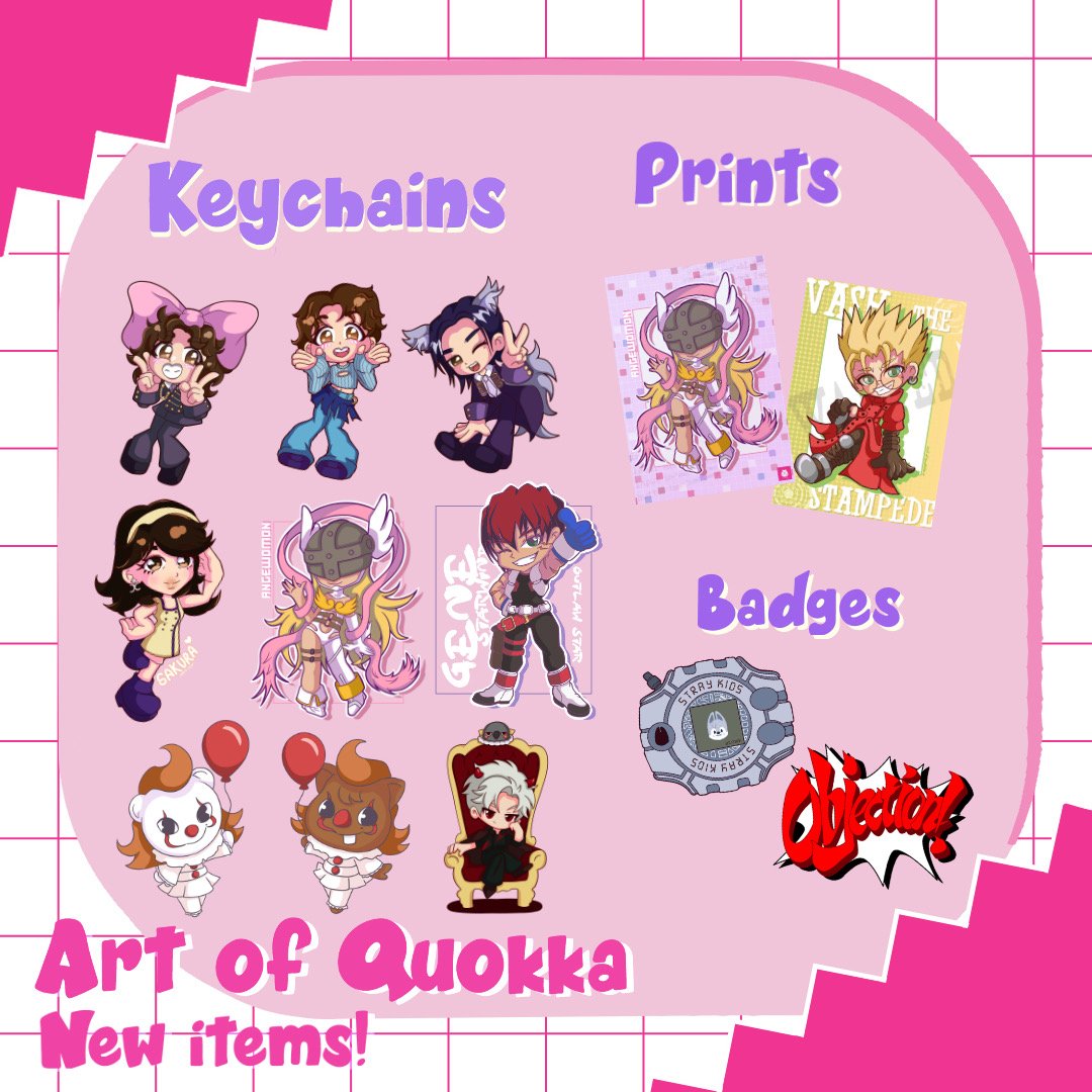artofquokka's tweet image. Heres a look at what will be available at my next events and when my shop updates! I'm still going through preorders so the shop date will be announced when almost done with them! But I have alot of new items which im excited to sell! 

#straykids #videogames #kpop #anime #LADS