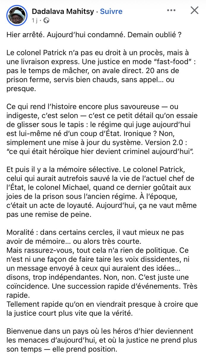 MadagascarInfos's tweet image. Après avoir tourné le dos à la #GenZ, c’est au tour du Cl Patrick Rakotomamonjy, allié d’hier, d’être écroué sous les verrous. 

#Madagascar