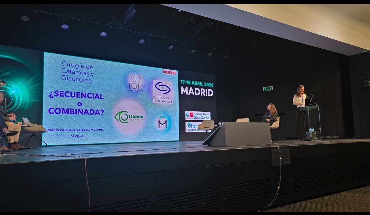 OftalmoMacarena's tweet photo. Turno para nuestra glaucomatóloga más mediática @mparrillav, que ha participado como ponente en #XXVIControversiasEnGlaucoma @OftalmSanCarlos ⏩️ ¿Cirugía de Glaucoma o Catarata, Combinada o Secuencial? #MarcaMacarena👀 #SEG @agafglaucoma @WorldGlaucoma https://t.co/J9BPj6wOLt