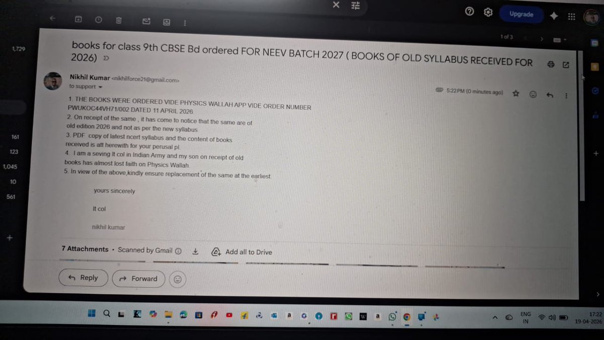nikhilforce21's tweet photo. @PhysicswallahAP  
Your assistance requested to resolve an issue where for Neev Batch  2027, my son has received books of old edition of 2026 edition and not latest edition as per changes in NCERT syllabus.The same has been sent at support mail address alike.Regards https://t.co/3Oy4fPTfvp