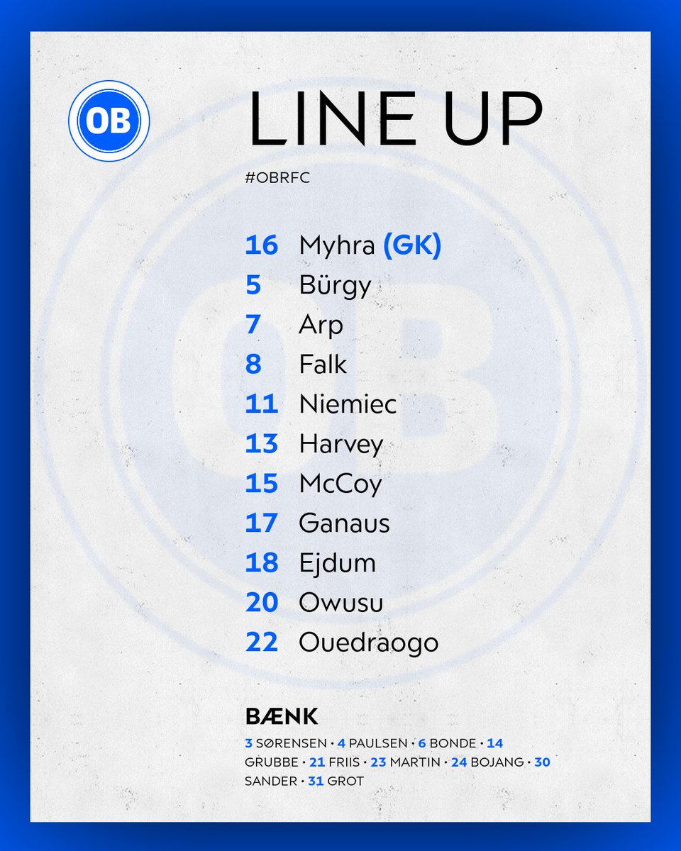 Superligaen's tweet photo. Startopstilling OB #SLDK #OBRFC #ditholdvoresliga https://t.co/z2jIJCegZR