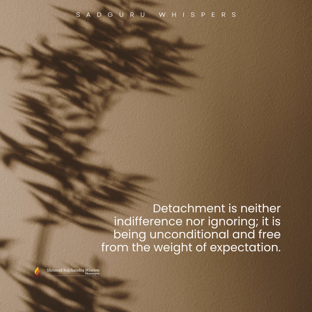 SRMDharampur's tweet photo. Detachment is neither indifference nor ignoring; it is being unconditional and free from the weight of expectation.
#SadguruWhispers #Quotes #QOTD #SoulfulSaturday #Detachment #Realisation https://t.co/GAsFR4zAqh
