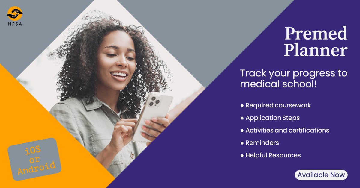 studentdoctor's tweet image. Advisors: HPSA’s free Premed Planner app helps students organize their #medschool journey—track coursework, application steps, and more! 📱 Get it FREE! 

Google Play: bit.ly/3wQKQhA 
Apple: bit.ly/3wQKQhB 

#premed #futuredoctor