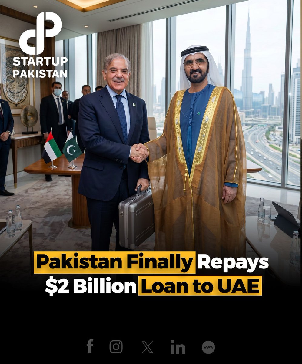PakStartup's tweet image. Pakistan has successfully repaid a $2 billion loan to the United Arab Emirates.

Disclaimer: This post is for informational purposes only and is based on publicly available reports. The image is AI generated and is just for reference.

#PakistanEconomy #UAE
