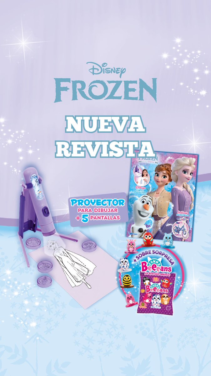 BlueOceanSpain's tweet image. ¡NUEVA REVISTA DISNEY FROZEN! ❄️

Este número trae doble regalo: ✌️
✍️ PROYECTOR para diseñar a los personajes de la película 
🟣 Sobre de la nueva colección Funny Beeeans Purple Edition

✨ ¡Disponible desde el 17 de abril! ✨

#NuevaRevista #Frozen #Disney #Elsa #Olaf