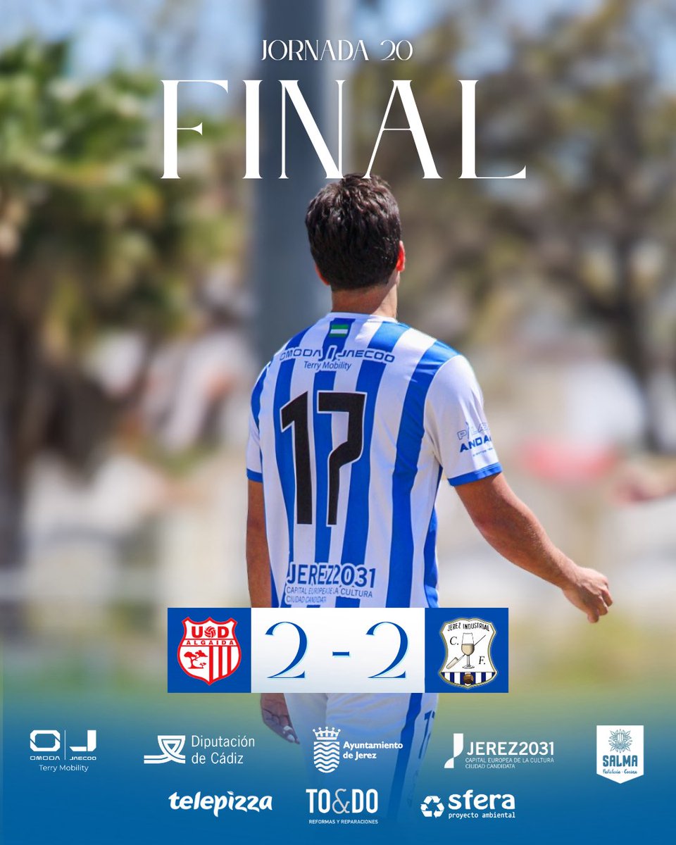 JerezInd_CF's tweet photo. ⏳ 90’ | Final con empate en el electrónico.
ALG 2️⃣-2️⃣ IND
#AlgaidaJerezIndustrial https://t.co/dwcFGVnF6j