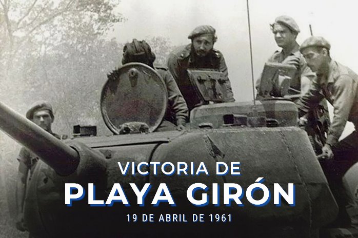 El 19 de abril de 1961, en menos de 72 horas, nuestras fuerzas revolucionarias, dirigidas por el Comandante en Jefe Fidel Castro, derrotaron en las arenas de la Ciénega de Zapata, Playa Girón, a la invasión mercenaria entrenada y financiada por Estados Unidos.
#CubaEstáFirme