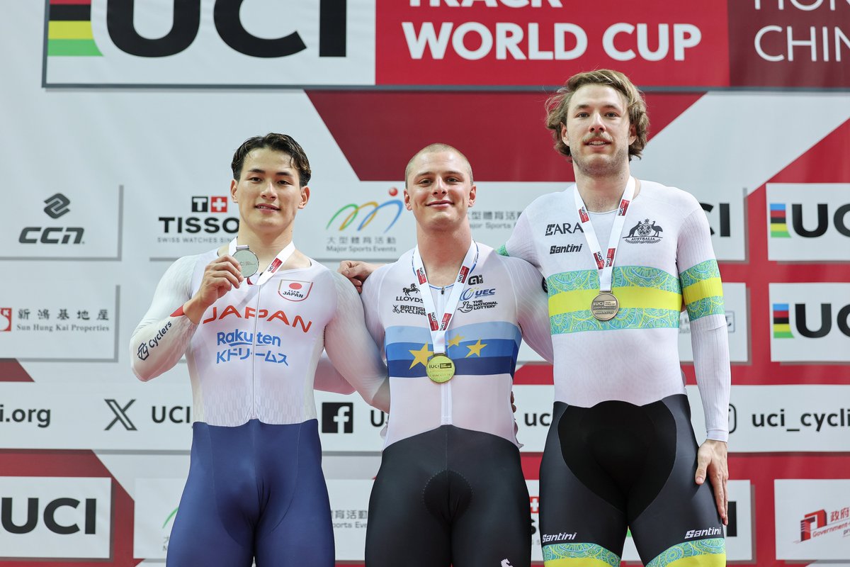Men's Sprint podium

🥇 🇬🇧 Matthew Richardson
🥈 🇯🇵 Kaiya Ota
🥉 🇦🇺 Leigh Hoffman

#TrackCycling #TrackWC
