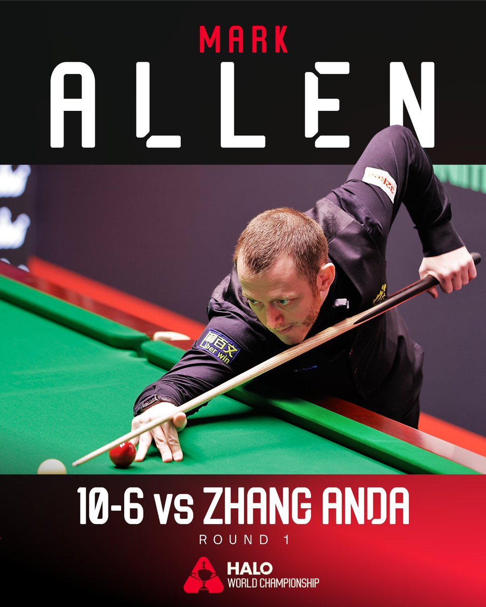 WeAreWST's tweet image. A STUNNING SESSION FROM MARK ALLEN SEALS THE WIN!

He wins six frames in a row and fires breaks of 140, 109, and 129 in the process to beat Zhang Anda 10-6

#WorldChampionship
