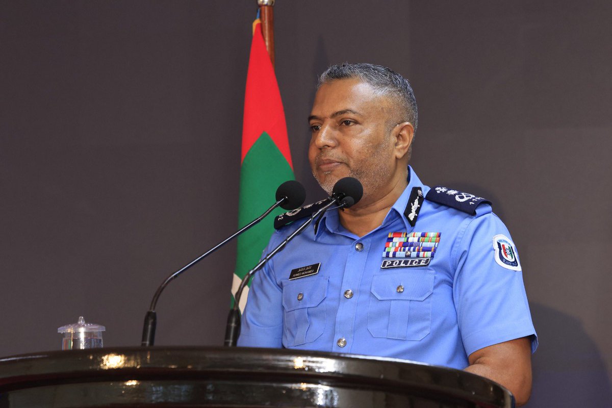 PoliceMv's tweet photo. Today, @PoliceMvCP Ahmed Mohamed met with the commissioned officers of the Maldives Police Service in a special gathering held following his assumption of office.

Deputy Commissioner of Police Farhad Fikry, along with other commissioned officers, attended the meeting.

This engagement reflects the commissioner's commitment to open dialogue and working closely with leadership to further enhance the service and its responsibilities to the community.