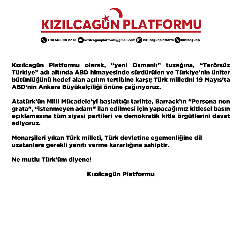 19 Mayıs’ta ABD Büyükelçiliği önündeyiz!

ABD’nin Ankara Büyükelçisi Tom Barrack, Antalya Diplomasi Forumu’nda Türkiye’yi değerlendirdiği konuşmasında Ortadoğu’da monarşi modellerini öven sözleriyle bir kez daha diplomatik sınırları ihlal etmiştir. 

Göreve başladığından bu yana