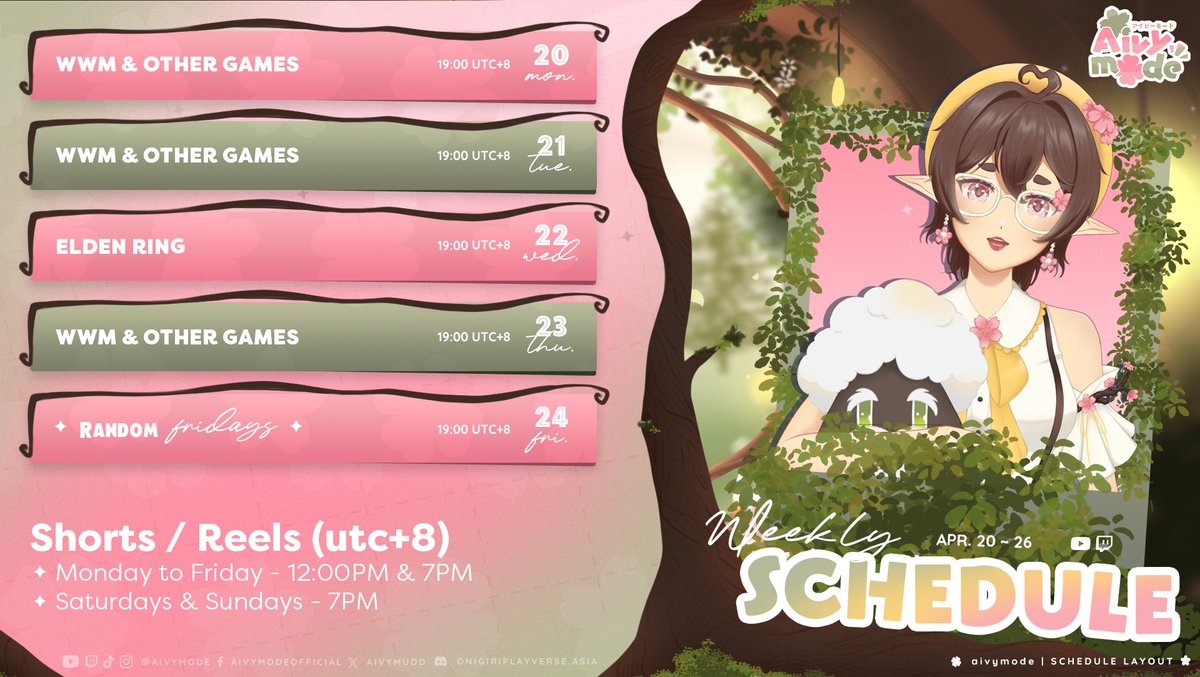 Aivymudd's tweet photo. 【weekly schedule】(❀❛ ֊ ❛„)♡

Elden elden elden &amp; Windrose! The usual Where Winds Meet streams too~

We stream weekdays, 7PM UTC+8!
ttv &amp; yt /aivymode
#AivyMuddLIVE https://t.co/qTOEHhTOjE