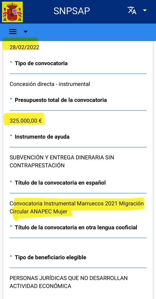 ⭕️ MARRUECOS.

Si las beneficiarias de este proyecto marroquí de “MIGRACIÓN CIRCULAR” son 140, (como admite su web), estos 325.000€ donados en 2022 a esto deberían suponer más de 2.300 € para cada una.
¿No es así, <a href="/AECID_es/">AECID</a>?