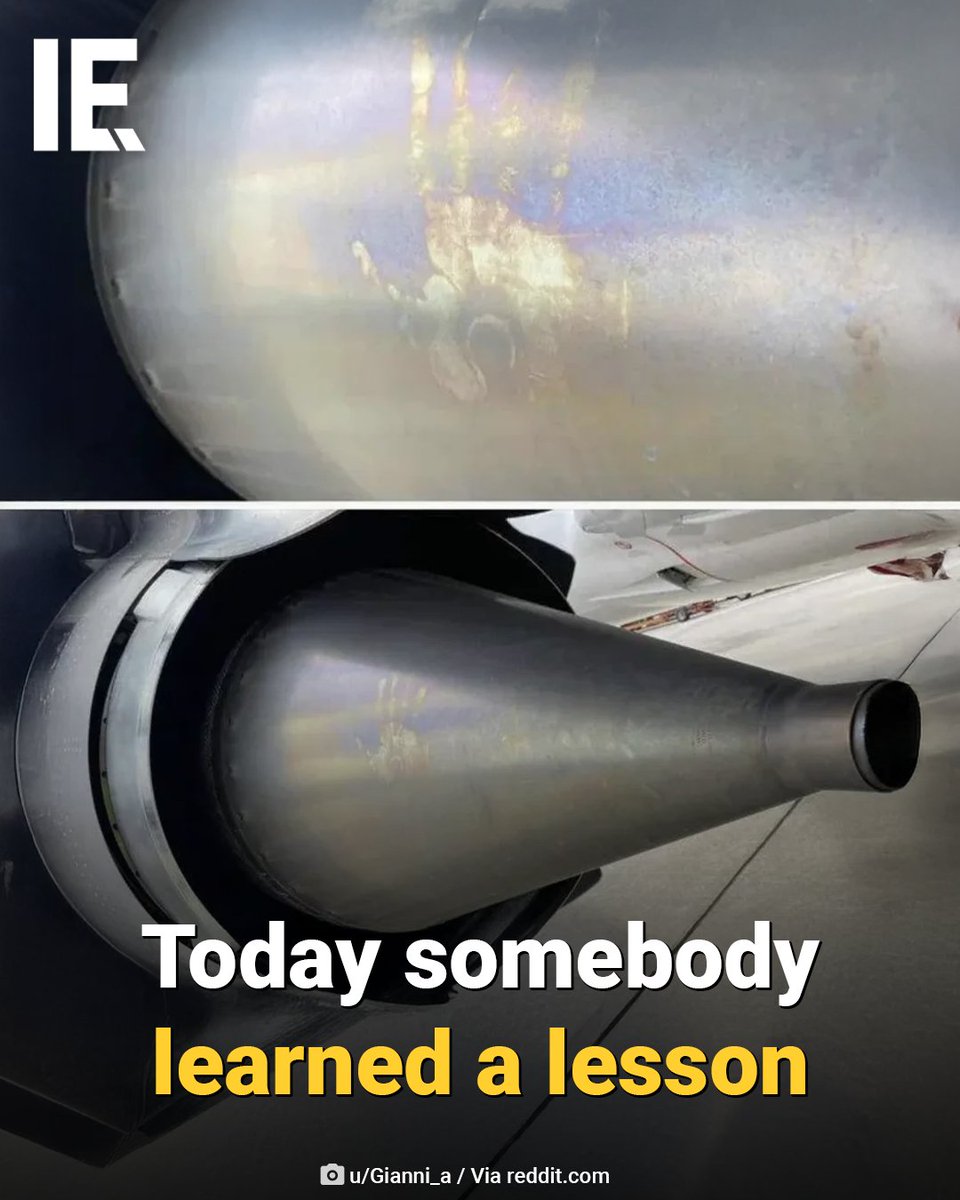 IntEngineering's tweet image. This jet engine did not claim a victim. What you’re seeing is a mechanic’s oily fingerprint that baked onto the metal after a few scorching heat cycles. Titanium remembers everything, and sometimes it leaves behind artwork that looks straight out of a horror movie.

#aviation