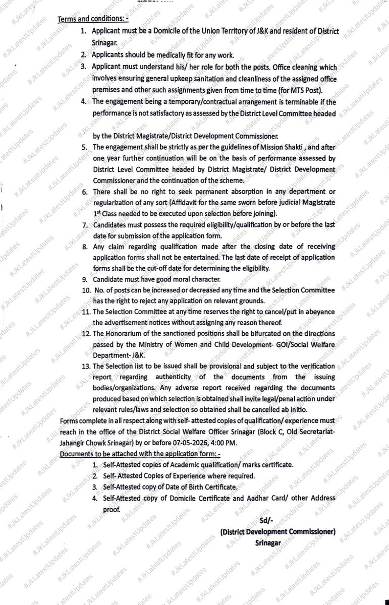 JkLatestUpdates's tweet image. &amp;gt;&amp;gt; #JOBS :Advertisement for Posts in respect of District Hub for Empowerment of Women (DHEW)-Mission Shakti Srinagar. #JkLatestUpdates
.
.
#Srinagar #DHEW #MissionShakti #Kashmir #job @srinagaradmin @SrinagarPolice @diprjk @sakinaitoo @rjnasirkashmir @RJSameenKhan @Mirchi_Rafia