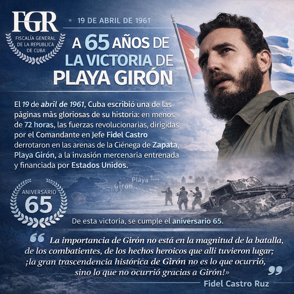 Fidel: «La importancia de Girón no está en la magnitud de la batalla, de los combatientes, de los hechos heroicos que allí tuvieron lugar; ¡la gran trascendencia histórica de Girón no es lo que ocurrió, sino lo que no ocurrió gracias a Girón!»

#GirónEsHoy
#100AñosConFidel