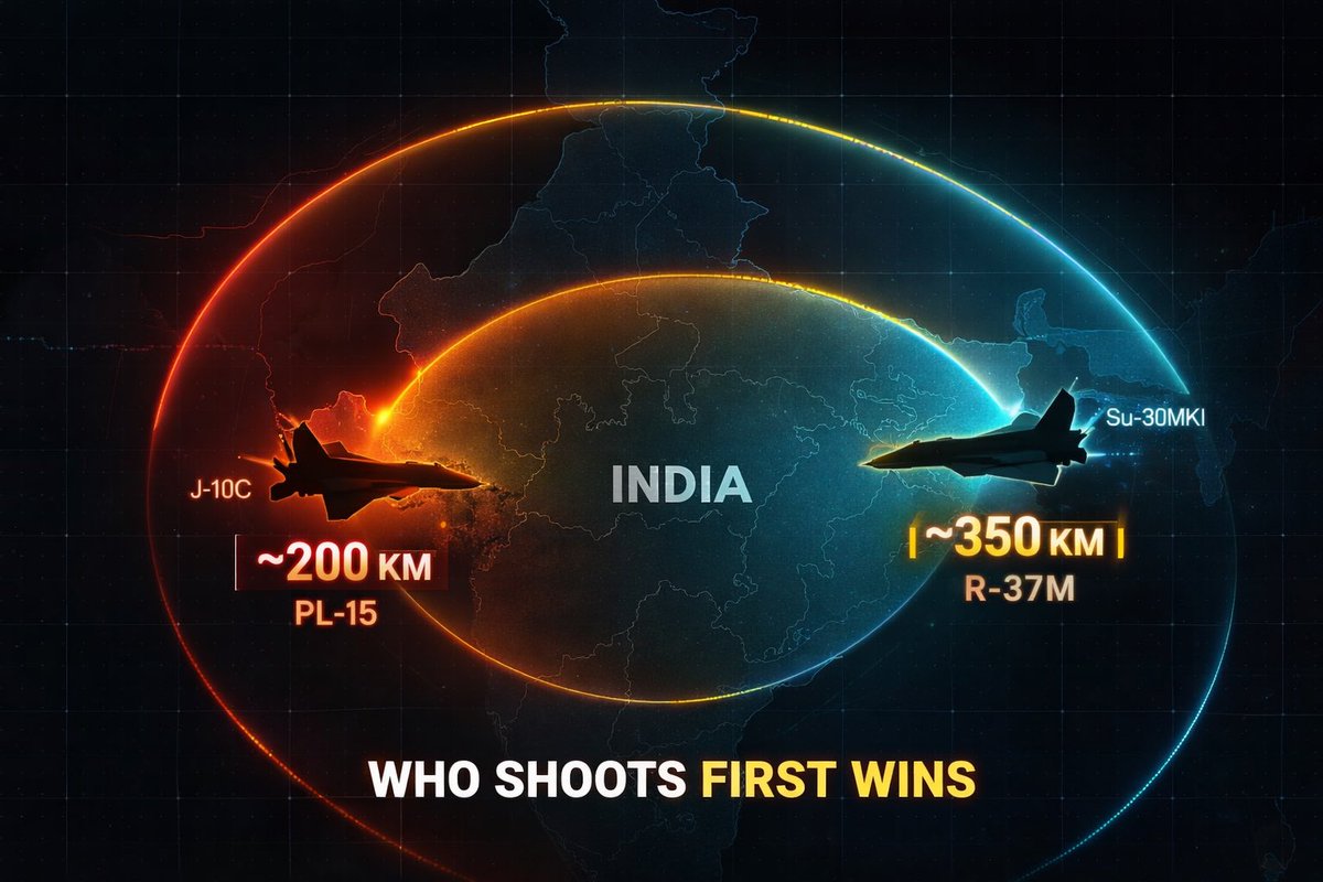 HemanNamo's tweet image. Tweet 1 /8

Pakistan’s J-10C + PL-15 combo changed the BVR equation.

First-shot advantage at ~200 km.

India’s response? A Mach 6 answer that flips the script.

This isn’t about dogfights anymore. 🧵👇
#IndianAirForce #Airpower