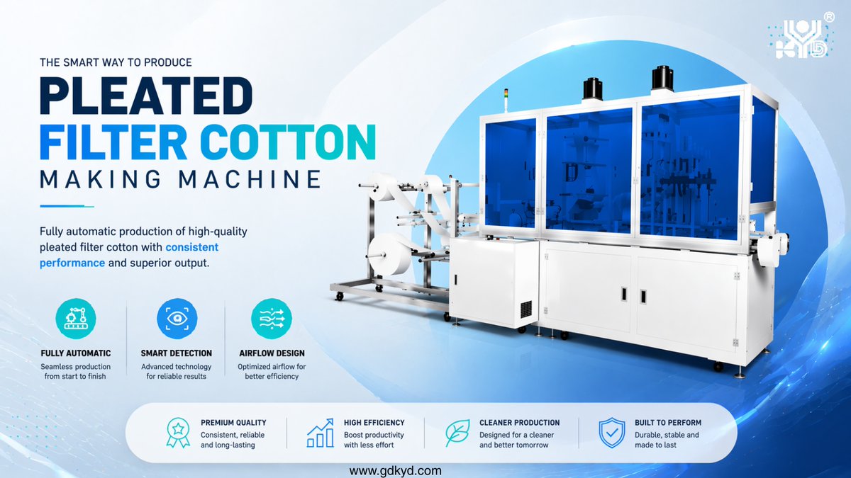 KYD_Precision's tweet image. Automated, precise, and efficient. Meet the next level of filtration production with our Pleated Filter Cotton Making Machine!  Boost your output and stay ahead of the competition.

#Innovation #TechSolutions #ManufacturingExcellence #Automation #B2B