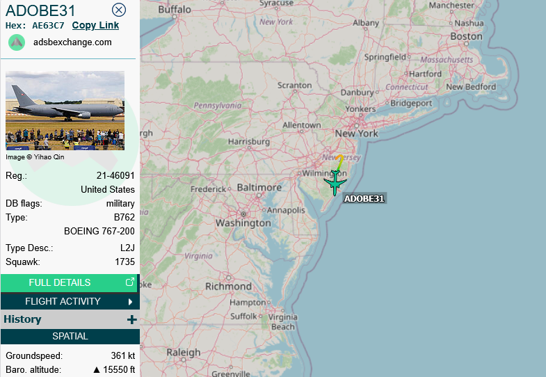 SirListenalot's tweet image. #KC46 #AE63C7 #ADOBE31 on a round trip out of McGuire on its way to pick up the first cell of #F18's #TABOR21 out of Beaufort bound for Lajes. Keep your eyes open for more 🙂