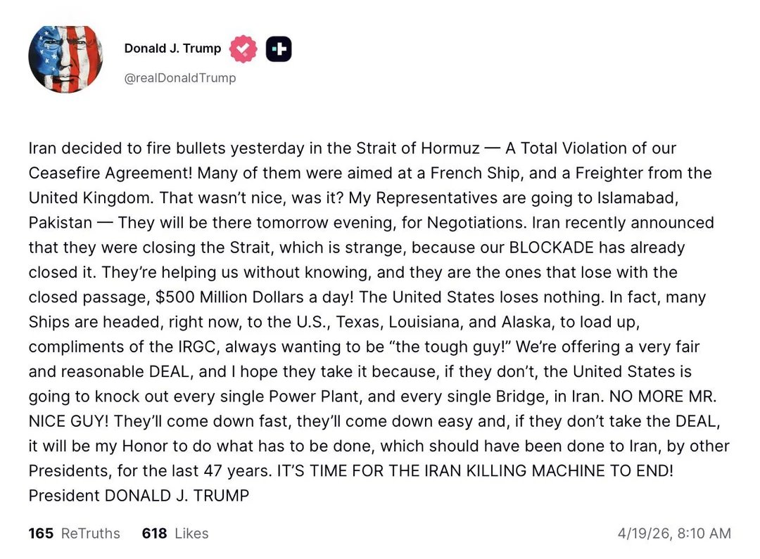 Trump claims Iran violated ceasefire, warns of targeting power plants and bridges: “No More Mr. Nice Guy! … It will be my Honor to do what has to be done, which should have been done to Iran, by other Presidents, for the last 47 years.”