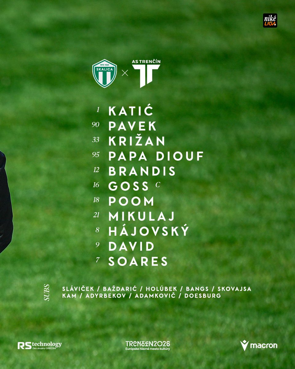 astrencin's tweet image. 👥 | 𝗦𝗧𝗔𝗥𝗧𝗜𝗡𝗚 𝑿𝑰

These eleven players will compete today against Skalica.

#astrencin #lineup #nasaliga #nikeliga