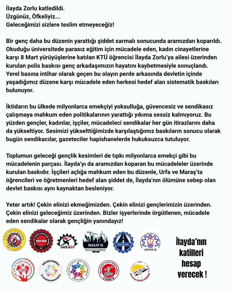 enerjisen's tweet photo. İlayda Zorlu katledildi.
Üzgünüz Öfkeliyiz..
Geleceğimizi sizlere teslim etmeyeceğiz! https://t.co/TlSNjvXB2C