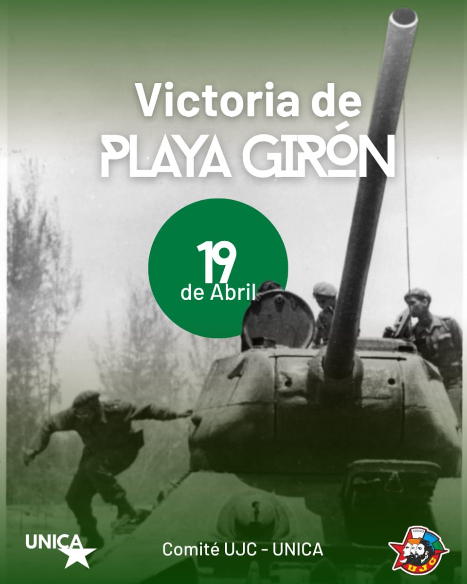 De Girón sólo podríamos esperar: la VICTORIA🗡🛡. Hoy que se cumplen 65 años 🏅de la primera derrota del imperialismo en América🌎 recordamos a nuestro Comdte Fidel quien nos demostró que: «nada es imposible para los que luchan»
¡Patria o Muerte! ¡Venceremos!
#GirónEsHoy