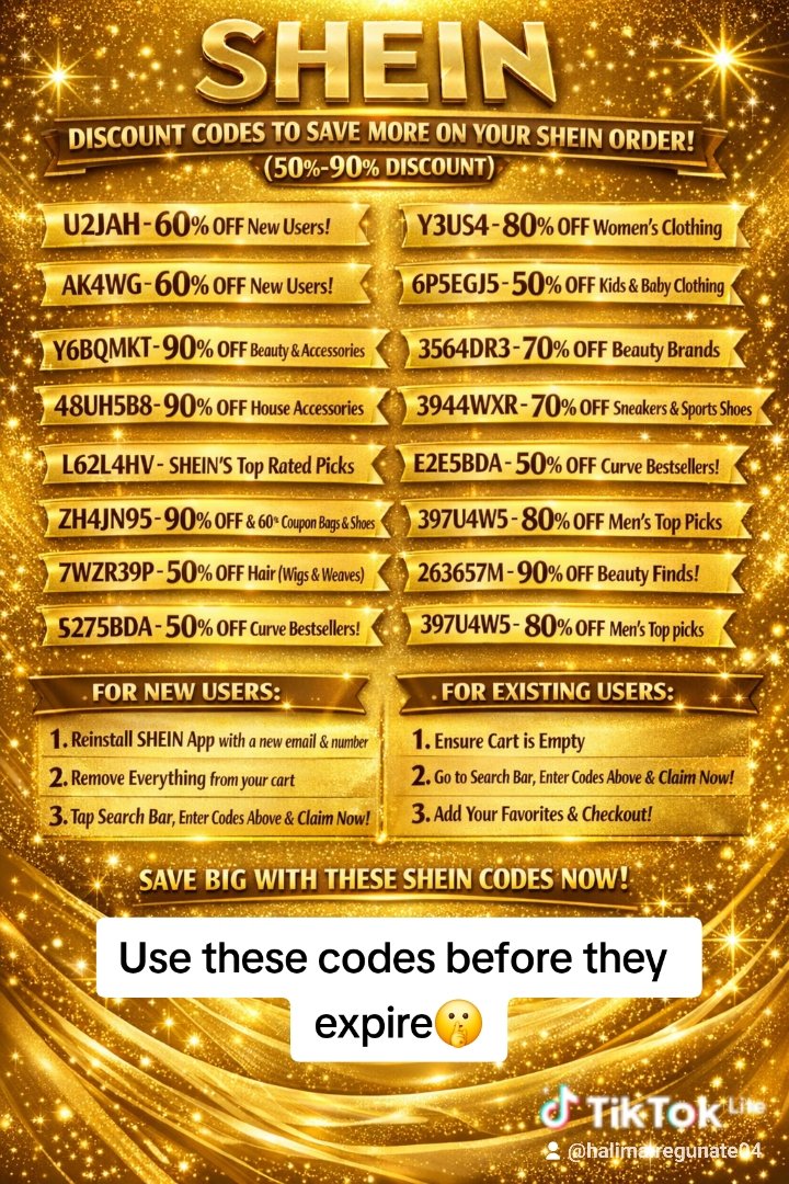 mpho_dunca5310's tweet image. 🚨FREE SHIPPING TODAY ON SHEIN🚨
Place your order ASAP before the end of today
Use these discount codes on the picture below and receive up to 9p% OFF and FREE SHIPPING 🥳
#shein #discountcodes #viral