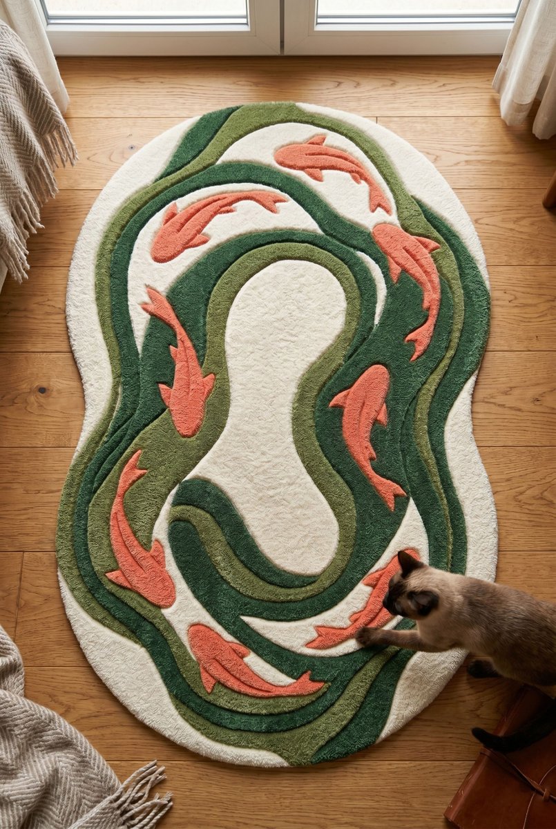 CityLooms's tweet image. Follow the flow with our newest piece.🌿🐟✨ The Area Rug, Cream Green Wool, Winding Koi Fish River is the perfect addition to bring a calm, nature-inspired vibe into your space. 

Shop the handcrafted collection: citylooms.etsy.com 

#CityLooms #Etsy #HomeDecor