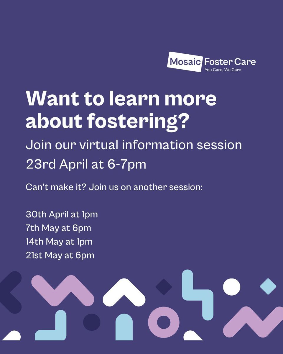 MosaicFoster's tweet image. “Think fostering is only for extraordinary people? Think again"🌟 Fostering is for ordinary people ready to make an extraordinary impact. Join Mosaic’s free virtual event 23rd April, 6-7pm BST, online. 

Register: buff.ly/OT3Eeaj

#Fostering #FosterCare #MakeADifference