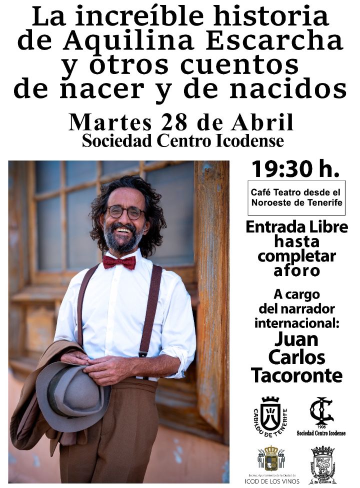SCIcodense's tweet photo. Nos complace anunciar el regreso del Café-Teatro al Casino, con la obra "La increíble historia de Aquilina Escarcha y otros cuentos de nacer y de nacidos". Narrada por el reputado Juan Carlos Tacoronte. Te esperamos. https://t.co/txa1qKzJtt