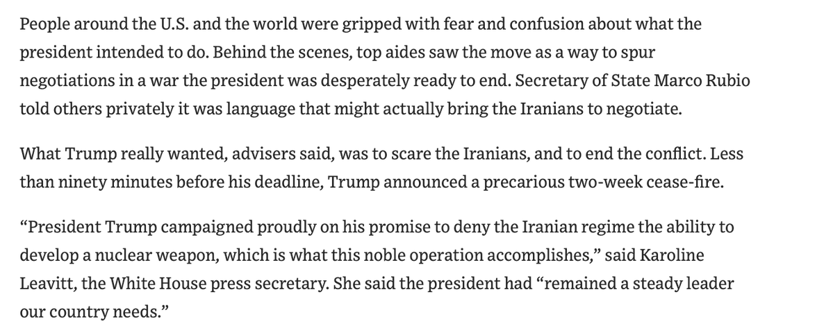 WSJ: Trump bored with the war, instead likes to talk about the White House ballroom and suggests giving himself the Medal of Honor. 

There was no plan behind the threat to destroy Iranian civilization. He was just winging it, with top aides saying he's desperate to end the war.